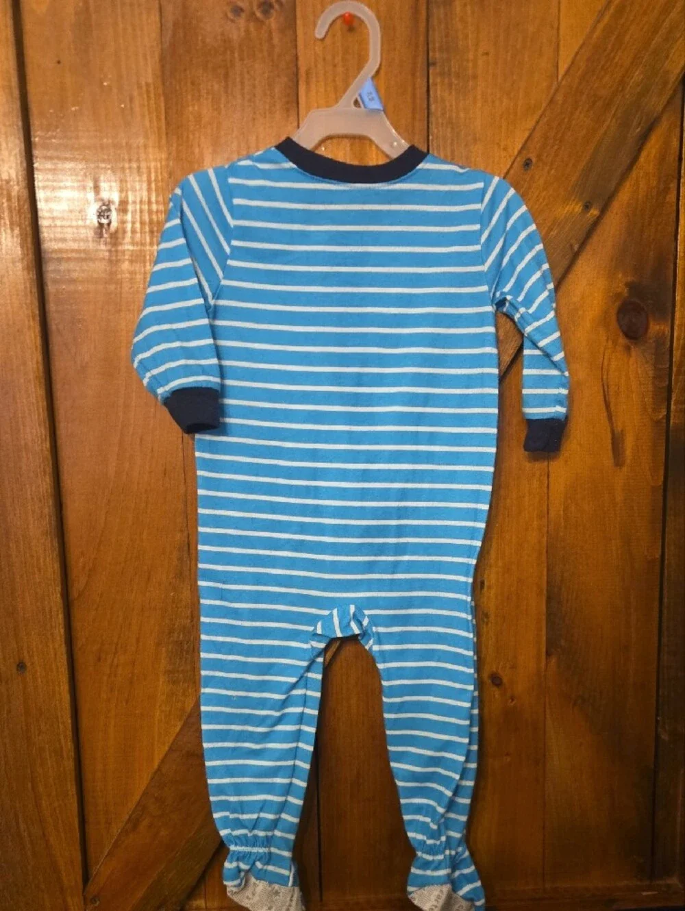 Carter's Blue & White Striped Footed Pajama with Whale Applique
